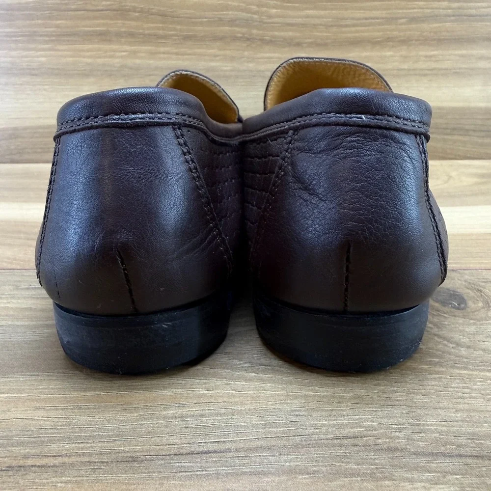 Genuine Leather Horse Bit Mens‎ Loafers 8 EU 41 Dark Brown Weave Moc Toe Dress